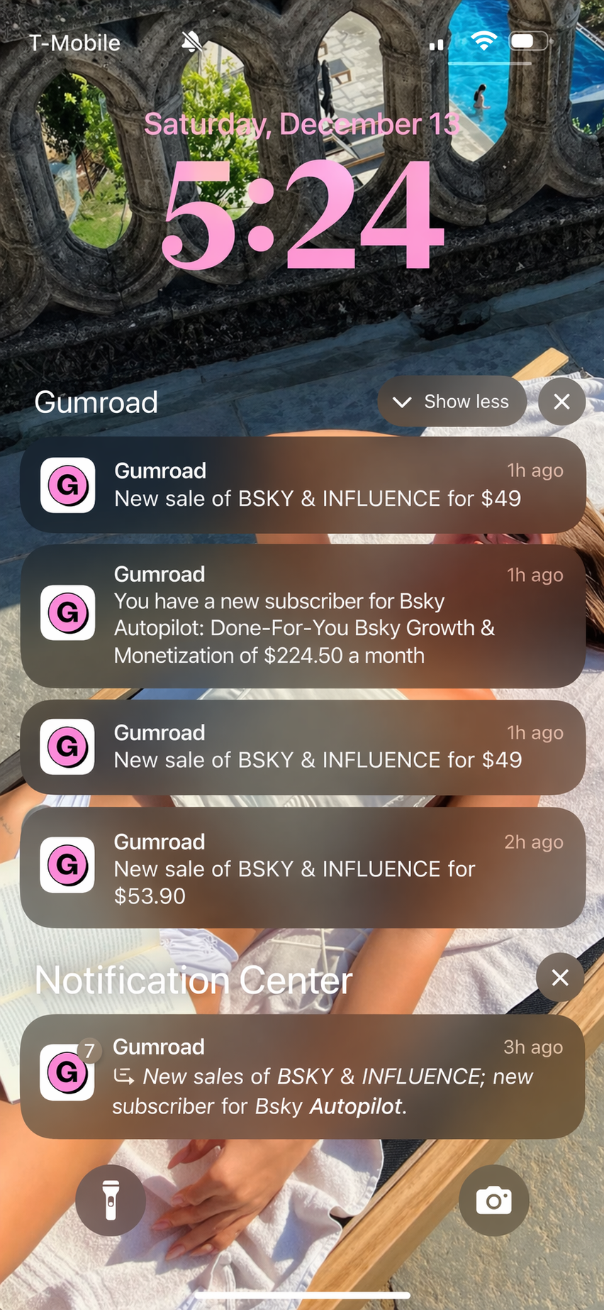 Live Bluesky & Influence sales notifications